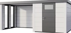 Telluria Gerätehaus Classico Lounge S mit Fenstern 2424 links EW weiß 522 x 238 cm