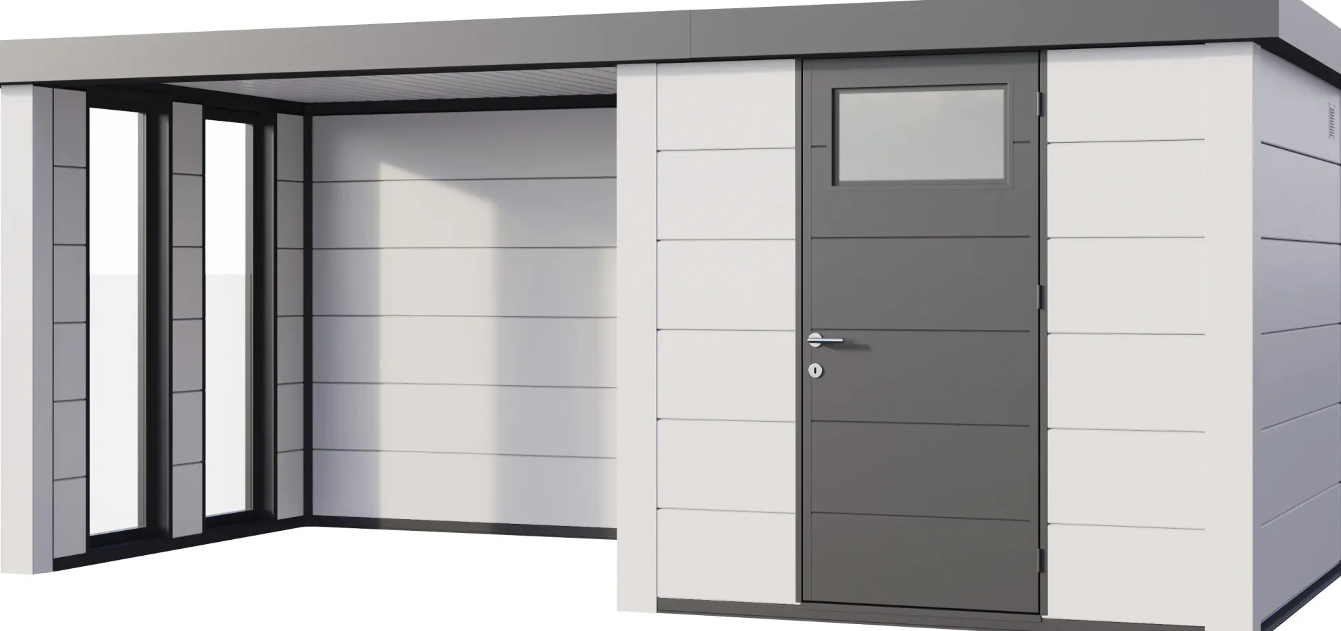 Telluria Gerätehaus Classico Lounge S mit Fenstern 2424 links EW weiß 522 x 238 cm