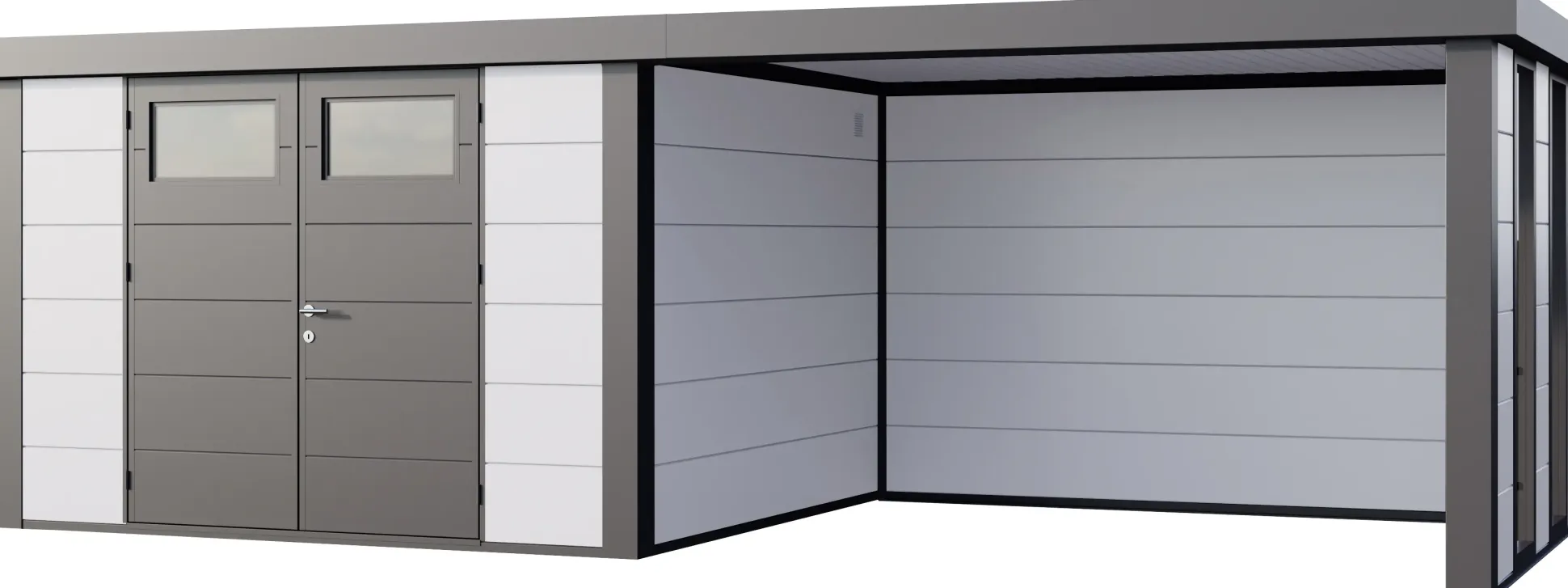 Telluria Gerätehaus Classico Lounge XL mit Fenstern 3330 rechts weiß 792 x 298 cm