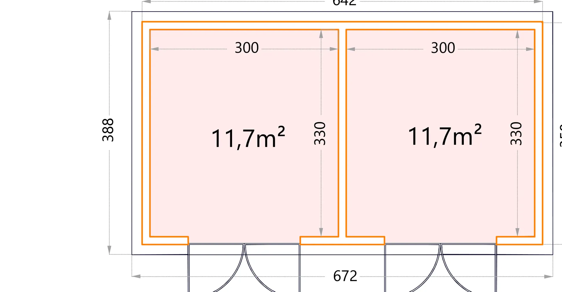 Telluria Gerätehaus DUO 3336+ lichtgrau 642 x 358 cm