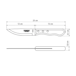 Tramontina Jumbo Steakmesser 25,5 cm Edelstahl mit Holzgriff