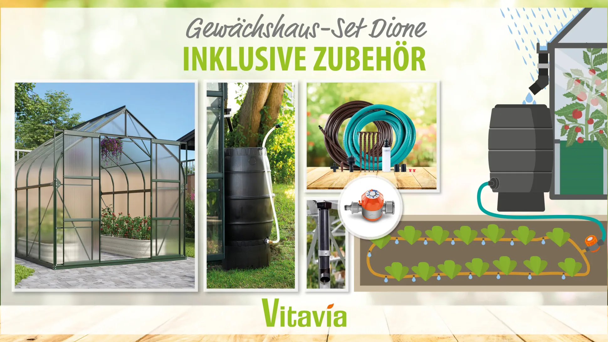 Vitavia Gewächshaus-Set Dione 8300 HKP 4 mm smaragd 254 x 316 cm