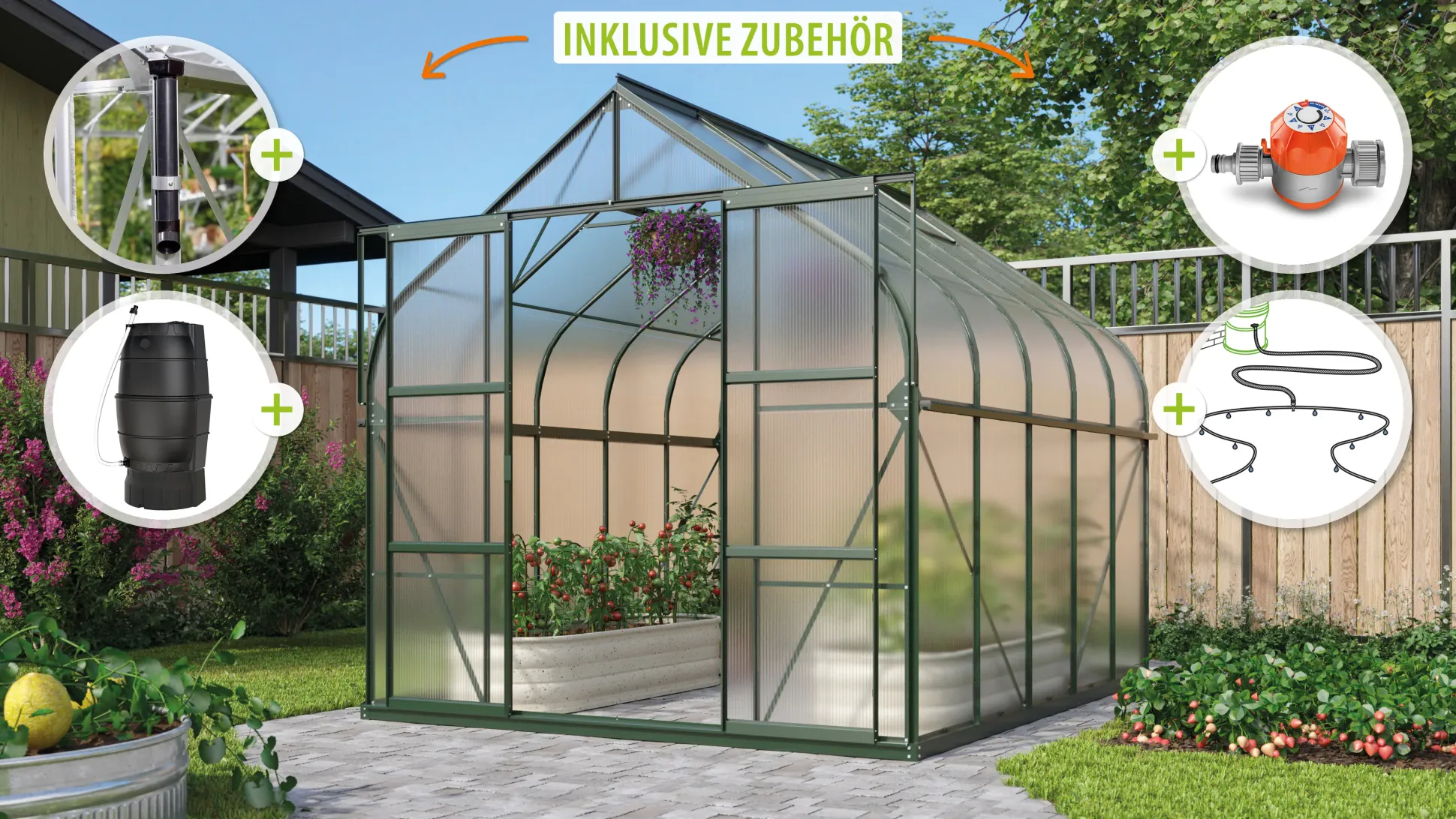 Vitavia Gewächshaus-Set Dione 8300 HKP 4 mm smaragd 254 x 316 cm