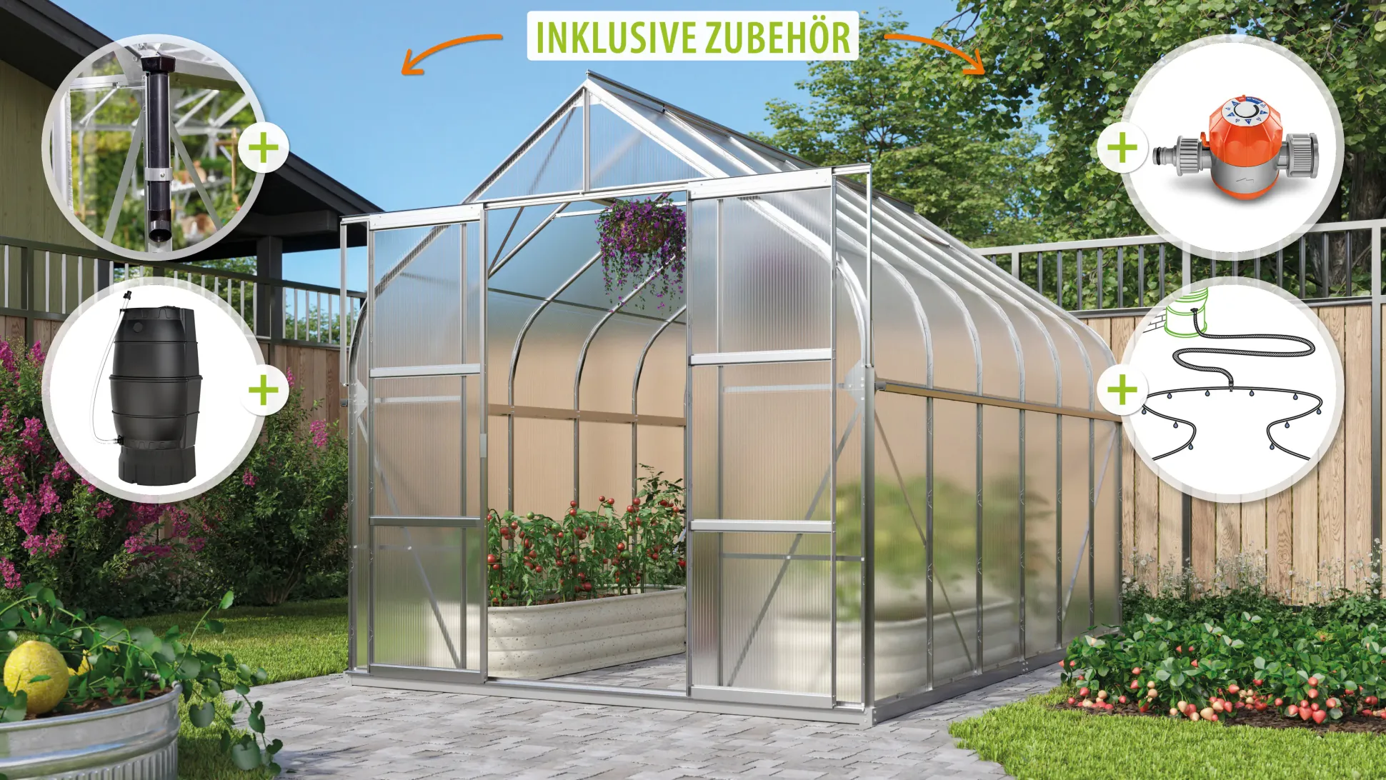 Vitavia Gewächshaus-Set Dione 9900 HKP 4 mm alu 254 x 378 cm