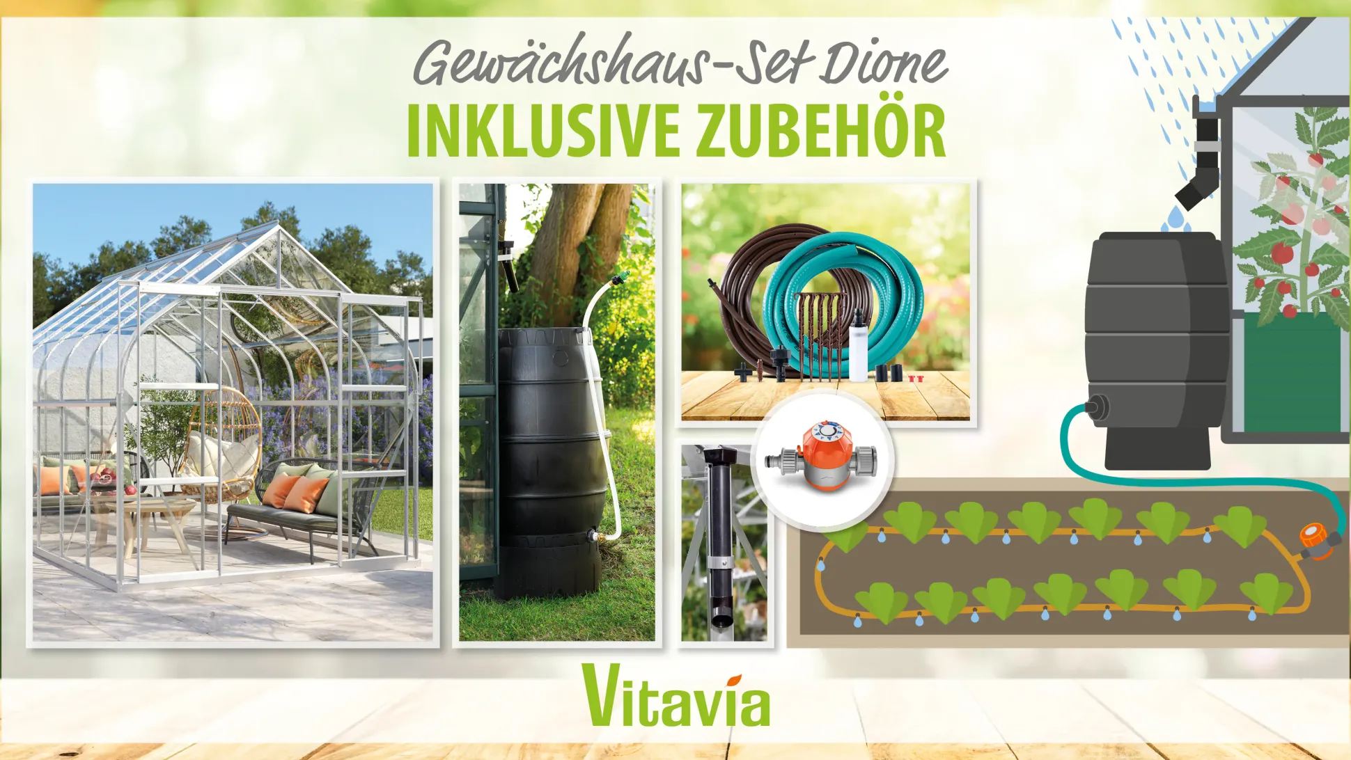 Vitavia Gewächshaus-Set Dione 9900 ESG 3 mm alu 254 x 379 cm