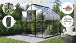 Vitavia Gewächshaus-Set Dione 6700 ESG 3 mm schwarz 254 x 254 cm