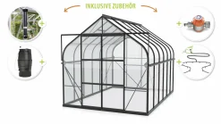 Vitavia Gewächshaus-Set Dione 8300 ESG 3 mm schwarz 254 x 317 cm