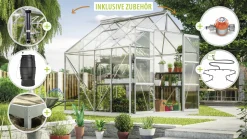 Vitavia Gewächshaus-Set Uranus 6700 ESG 3 mm alu 254 x 254 cm