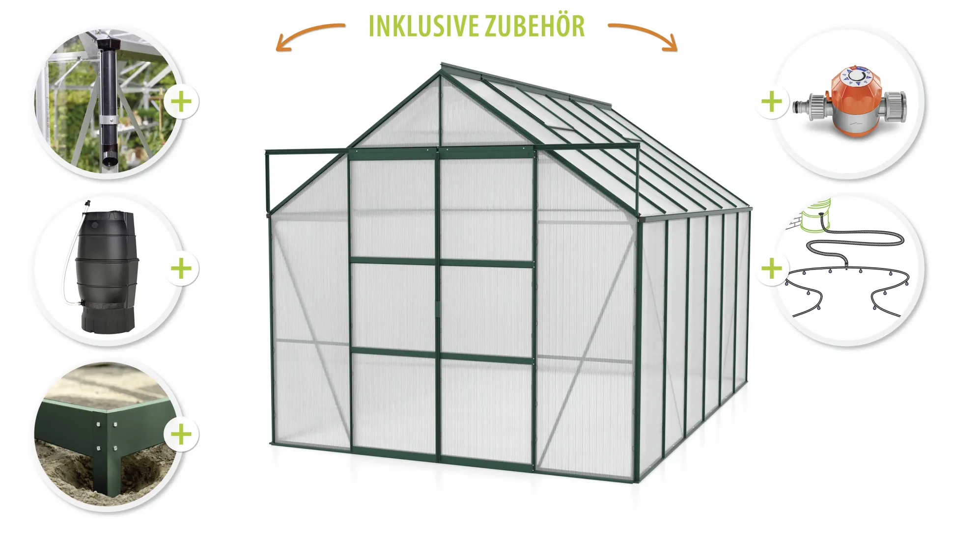 Vitavia Gewächshaus-Set Uranus 9900 HKP 6 mm smaragd 254 x 379 cm
