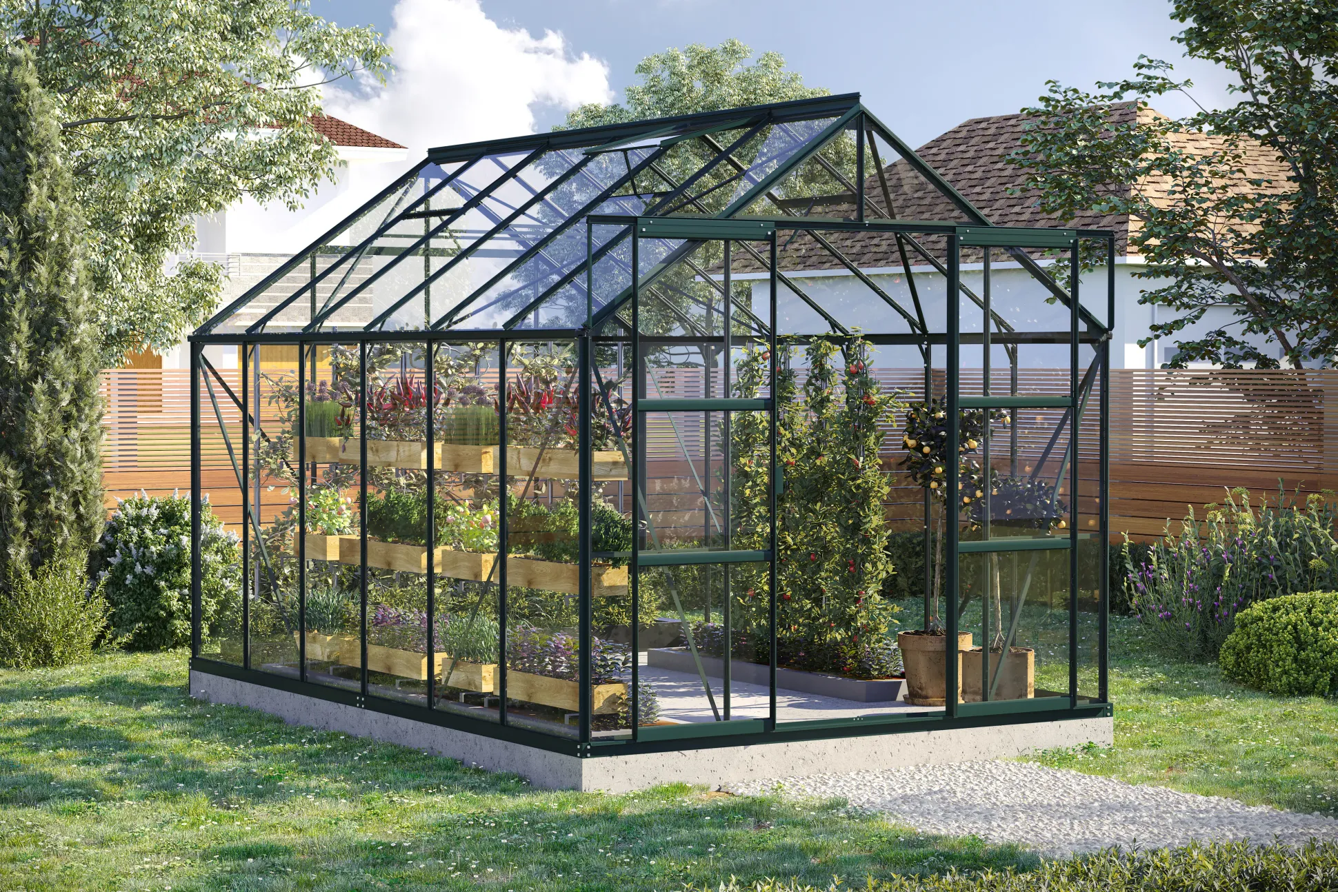 Vitavia Gewächshaus-Set Uranus 9900 ESG 3 mm smaragd 254 x 379 cm