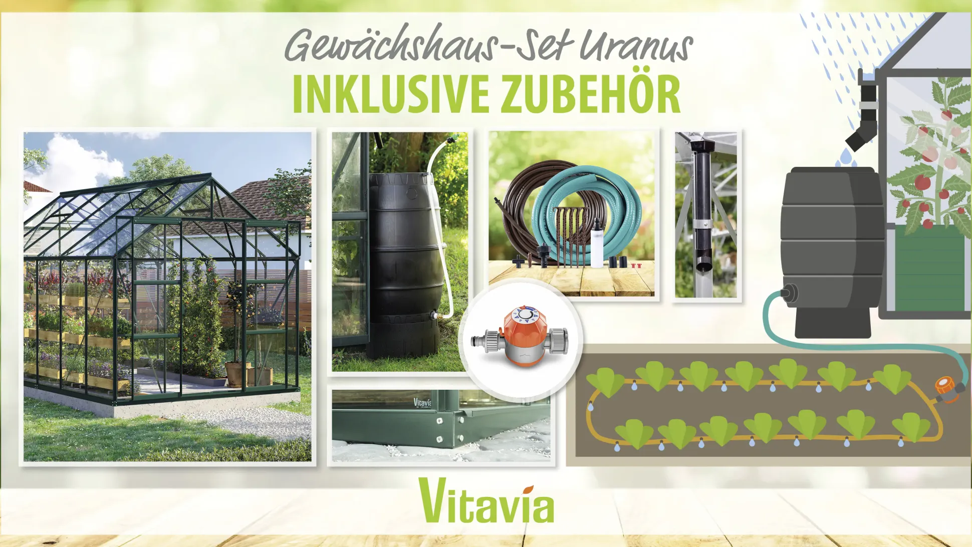 Vitavia Gewächshaus-Set Uranus 9900 ESG 3 mm smaragd 254 x 379 cm
