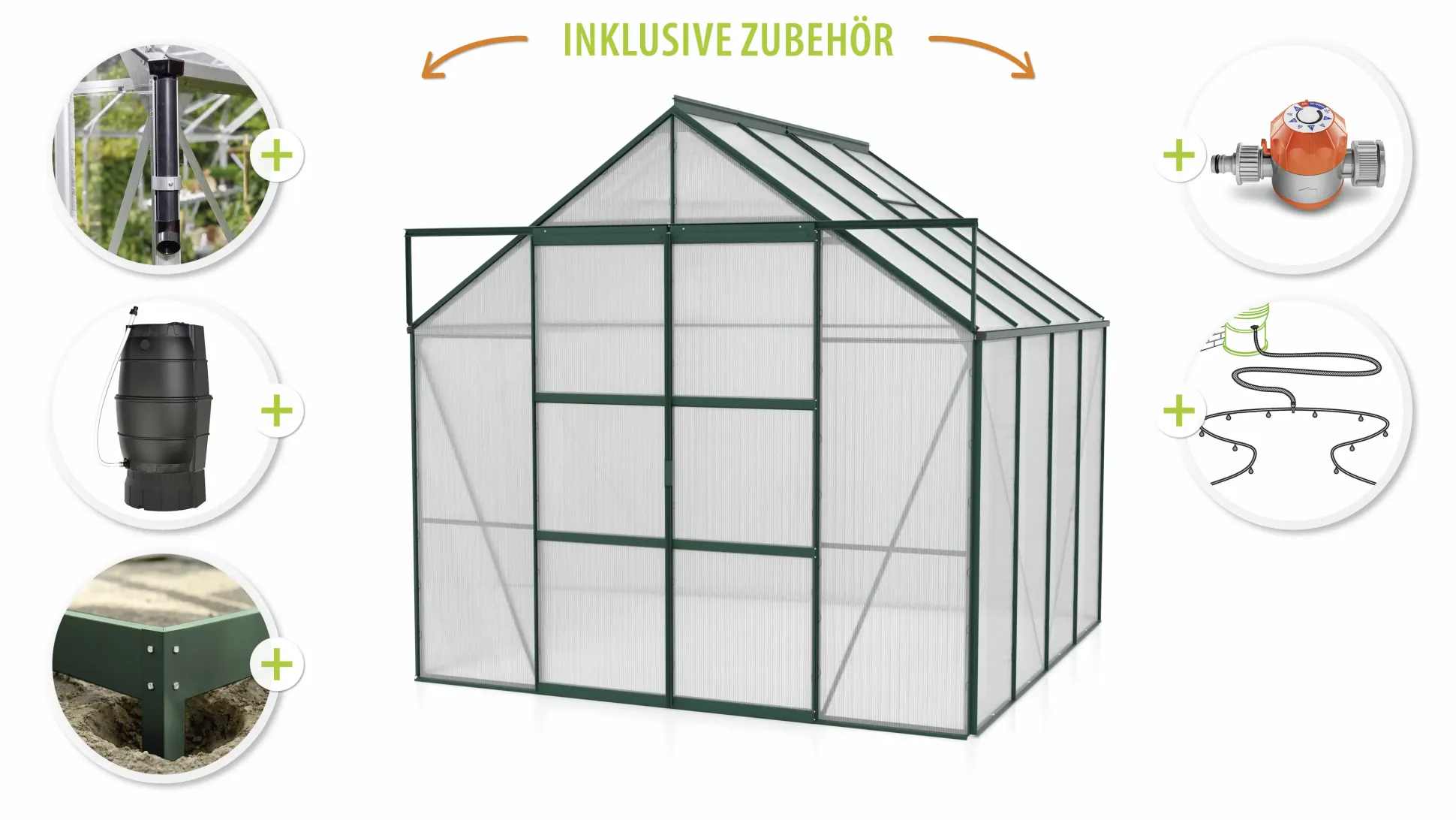 Vitavia Gewächshaus-Set Uranus 6700 HKP 4 mm smaragd 254 x 254 cm