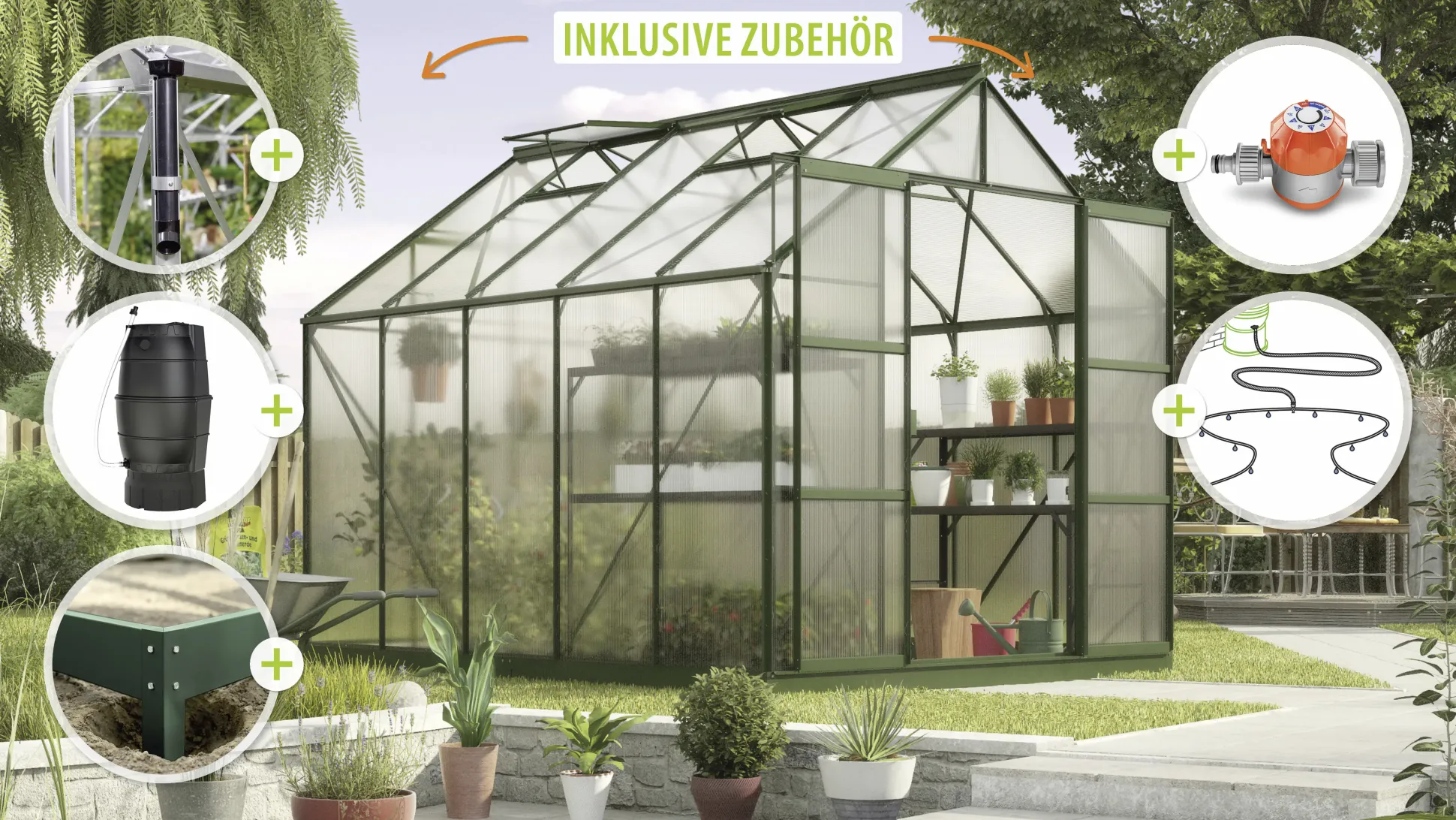 Vitavia Gewächshaus-Set Uranus 8300 HKP 4 mm smaragd 254 x 317 cm