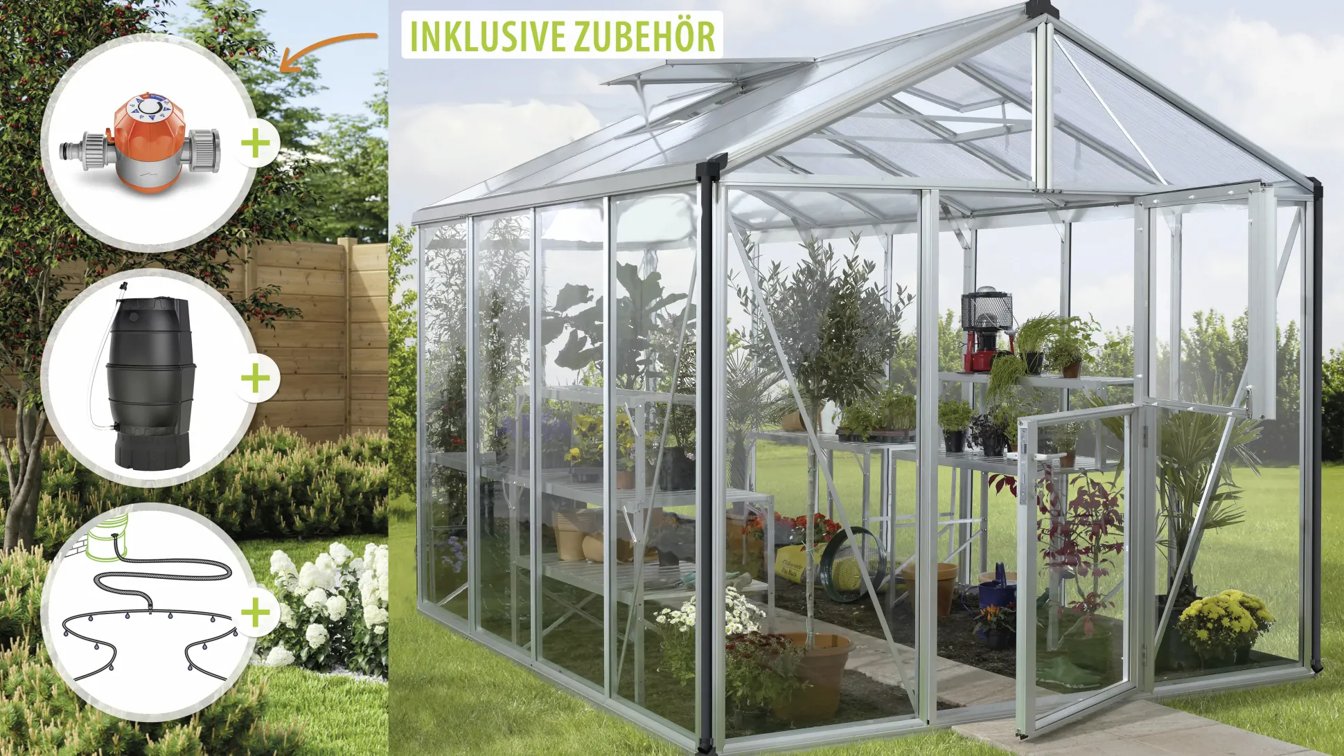 Vitavia Gewächshaus-Set Zeus 8100 ESG/HKP alu 266 x 324 cm