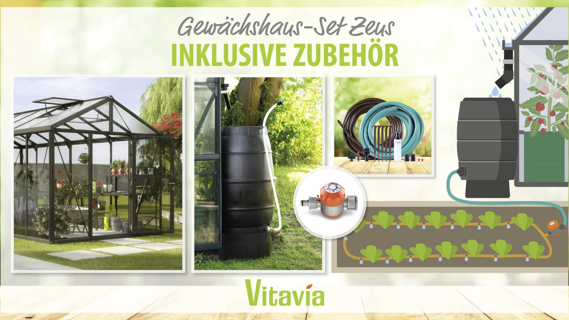 Vitavia Gewächshaus-Set Zeus 13800 ESG/HKP schwarz 266 x 547 cm