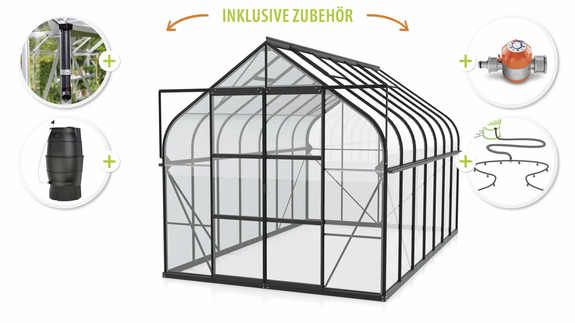 Vitavia Gewächshaus-Set-Set Dione 11500 ESG 3 mm schwarz 254 x 441 cm