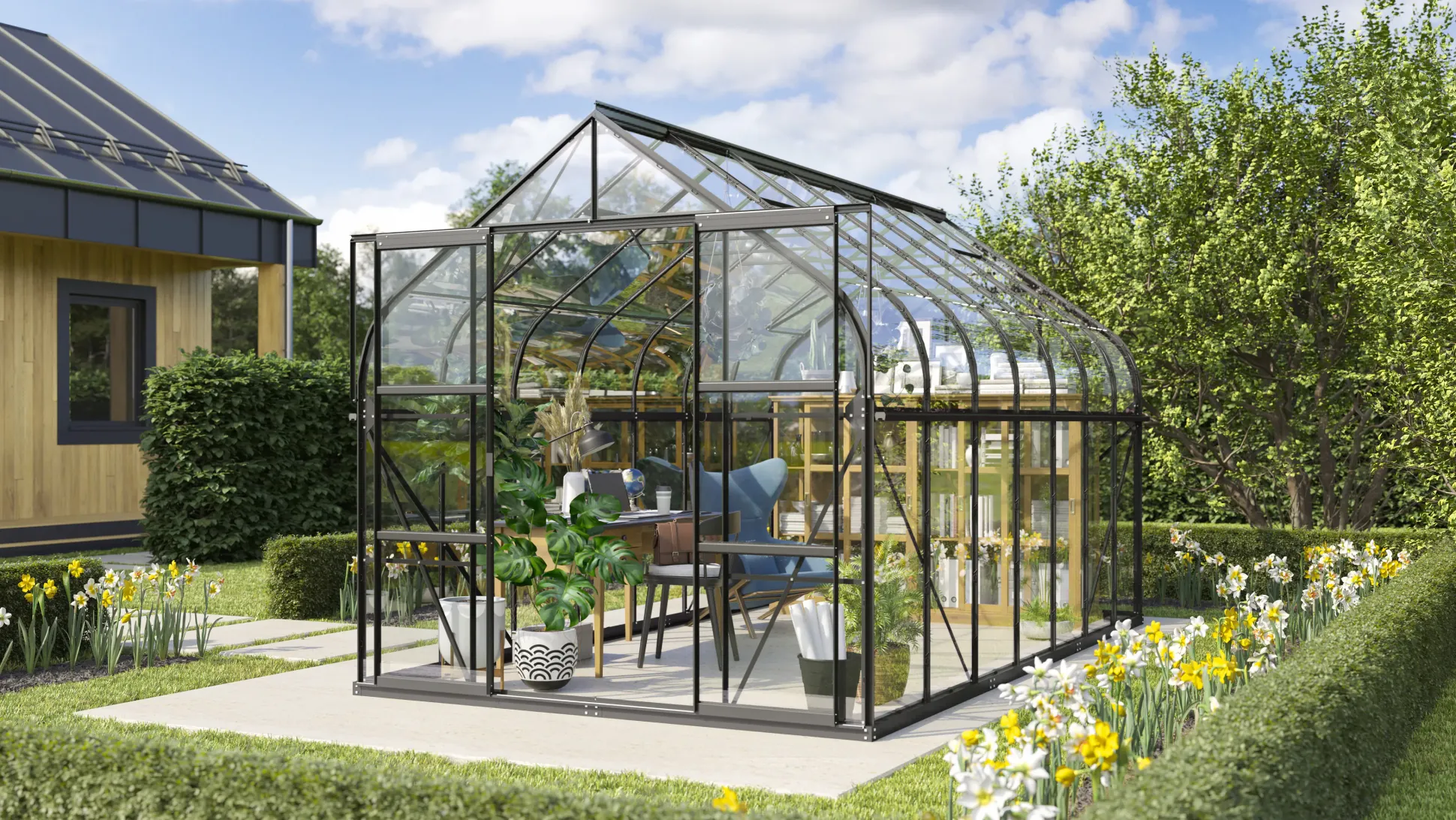 Vitavia Gewächshaus-Set-Set Dione 11500 ESG 3 mm schwarz 254 x 441 cm