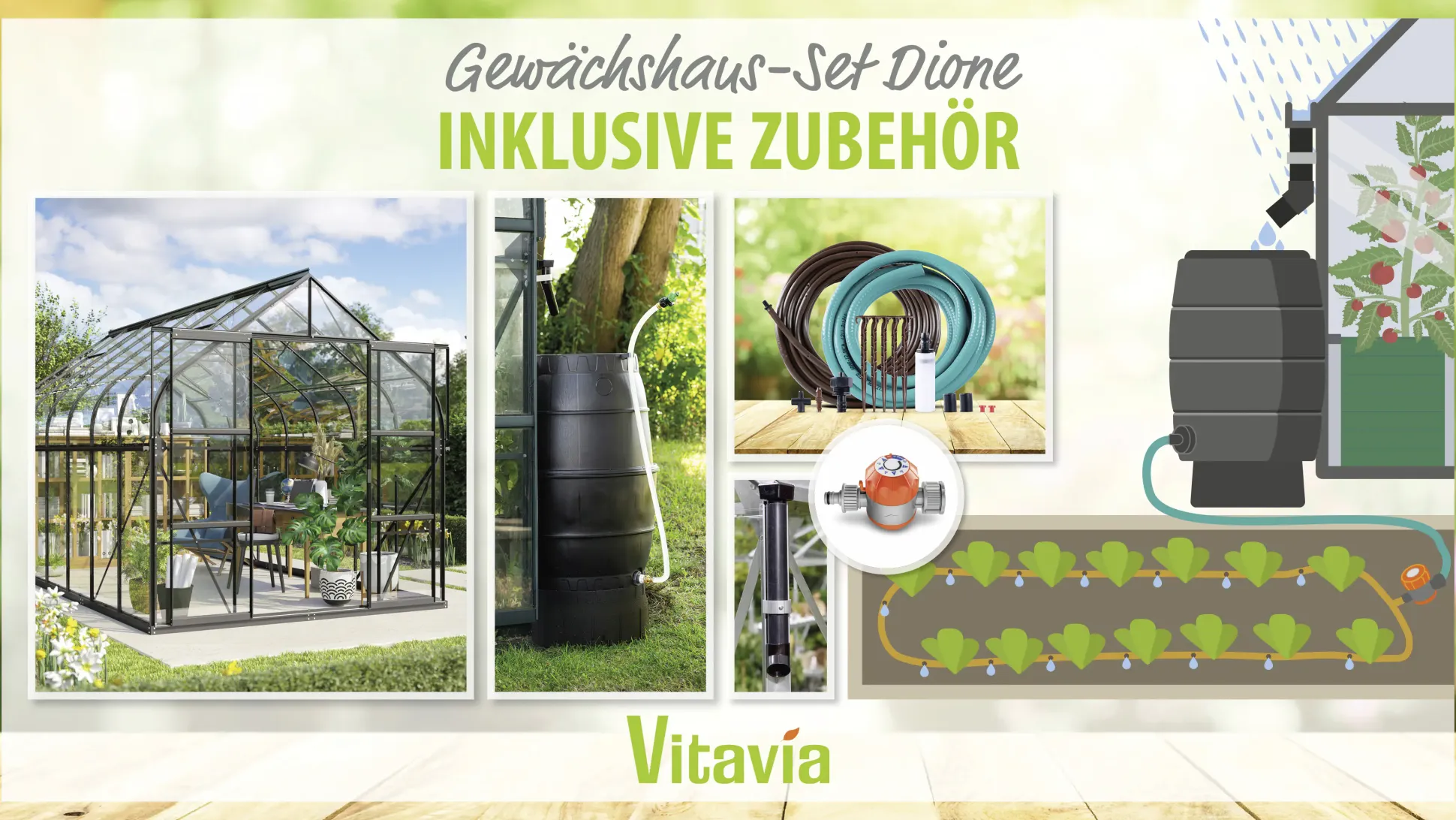 Vitavia Gewächshaus-Set-Set Dione 11500 ESG 3 mm schwarz 254 x 441 cm