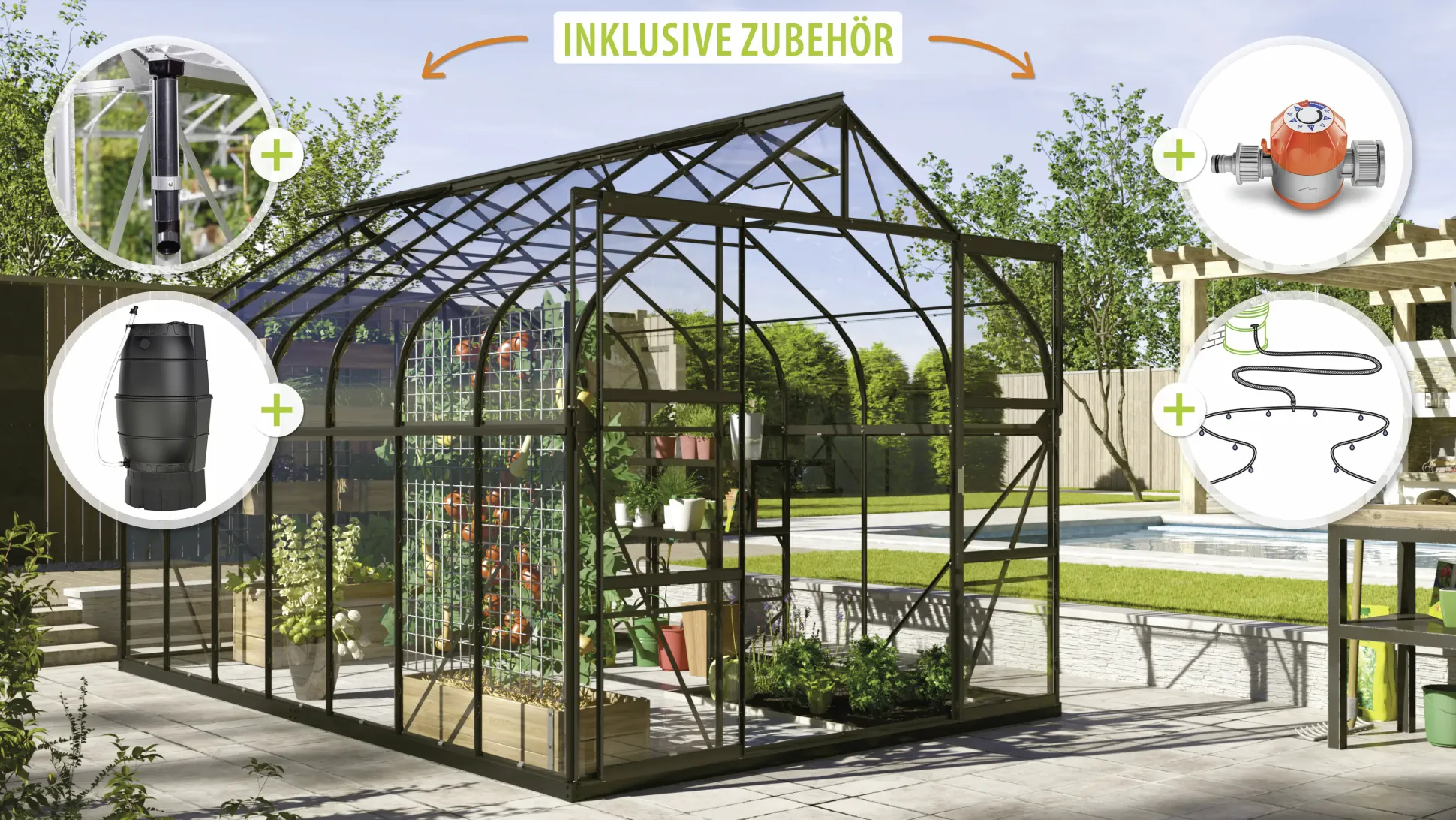 Vitavia Gewächshaus-Set-Set Dione 11500 ESG 3 mm schwarz 254 x 441 cm