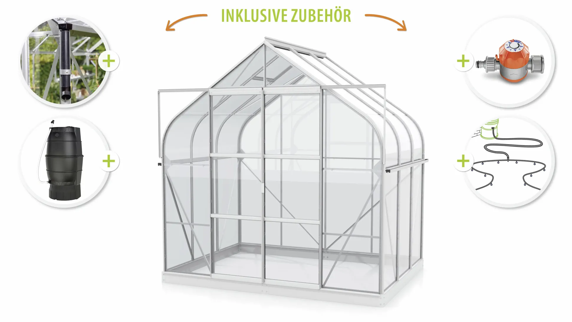 Vitavia Gewächshaus-Set-Set Dione 5000 ESG 3 mm alu 254 x 192 cm