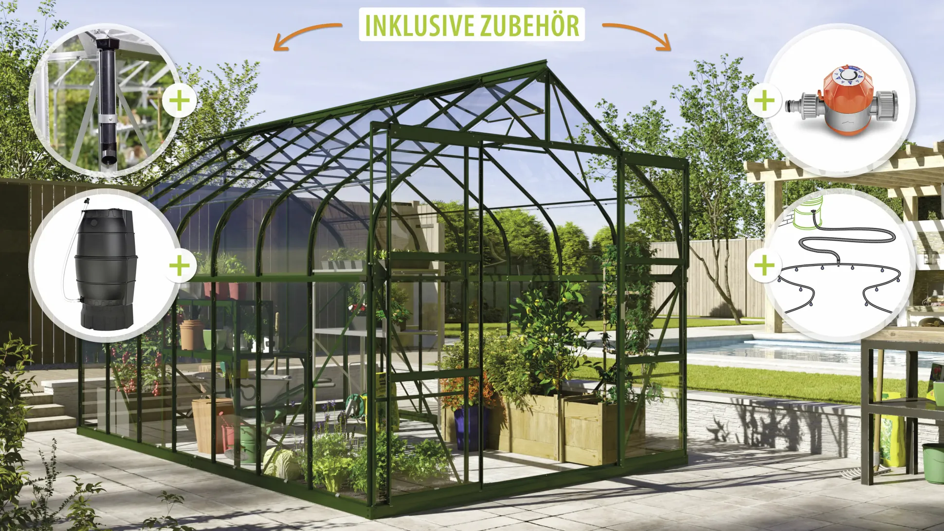 Vitavia Gewächshaus-Set-Set Dione 11500 ESG 3 mm smaragd 254 x 441 cm