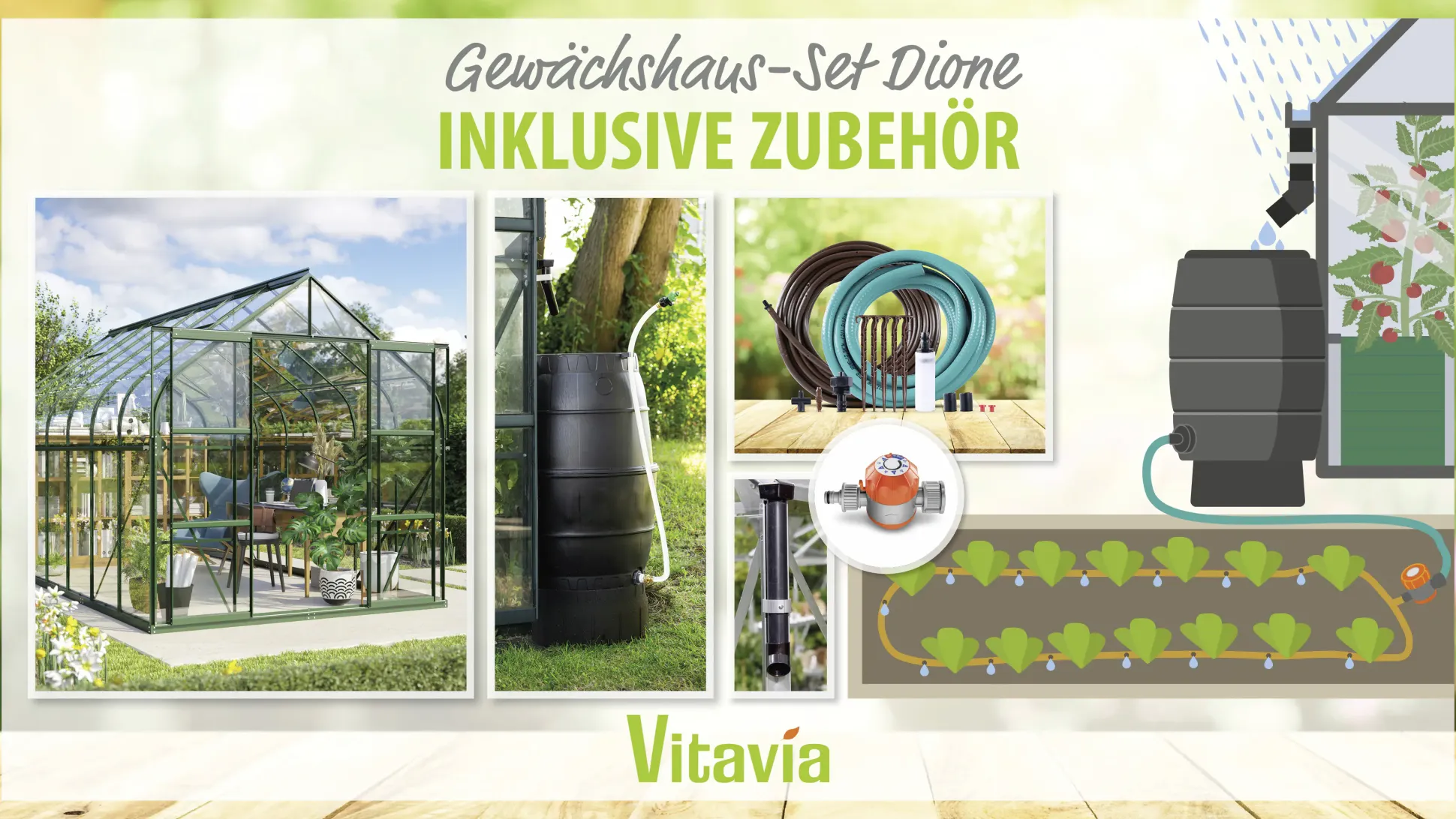 Vitavia Gewächshaus-Set-Set Dione 11500 ESG 3 mm smaragd 254 x 441 cm