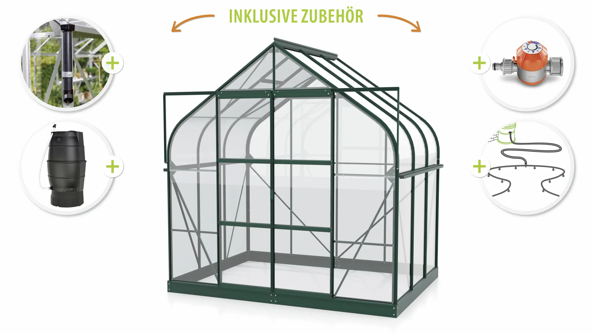 Vitavia Gewächshaus-Set-Set Dione 5000 ESG 3 mm smaragd 254 x 192 cm