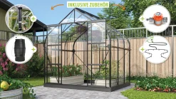 Vitavia Gewächshaus-Set-Set Dione 5000 ESG 3 mm schwarz 254 x 192 cm