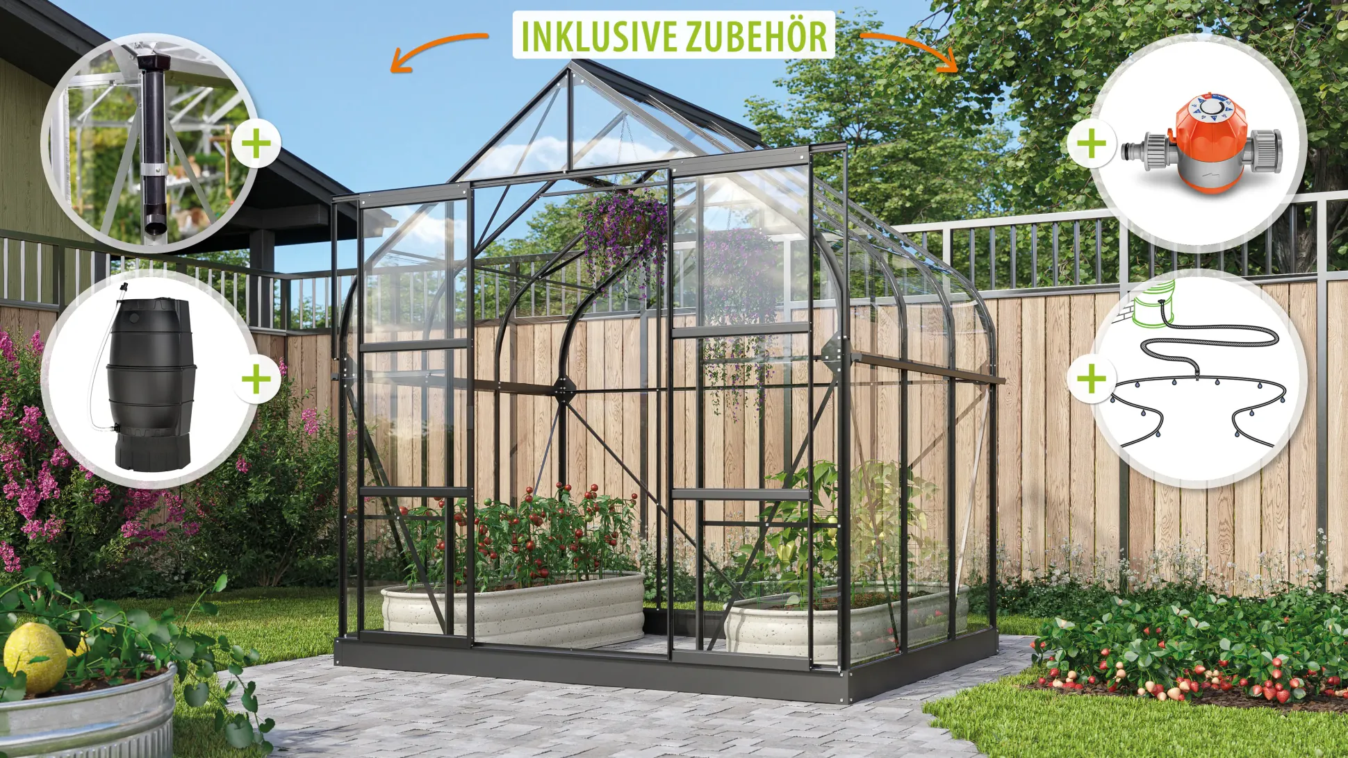 Vitavia Gewächshaus-Set-Set Dione 5000 ESG 3 mm schwarz 254 x 192 cm