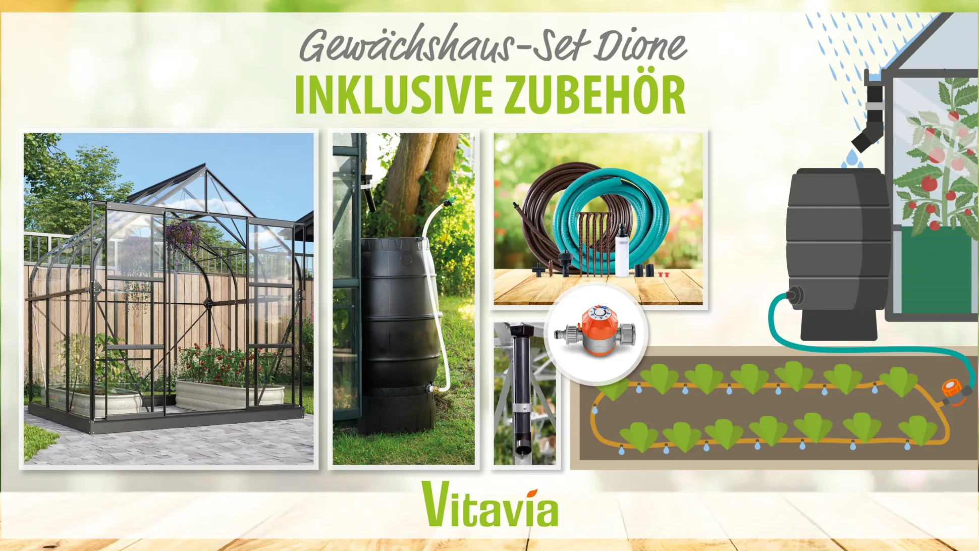 Vitavia Gewächshaus-Set-Set Dione 5000 ESG 3 mm schwarz 254 x 192 cm