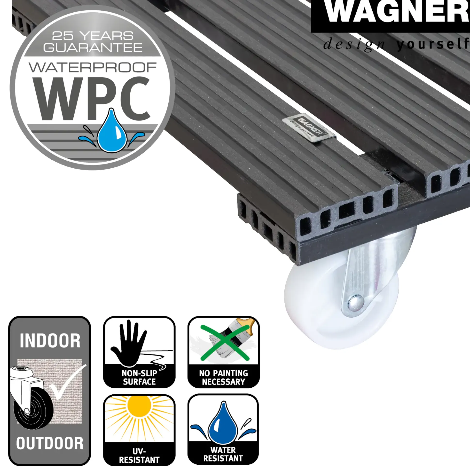 WAGNER Pflanzenroller WPC eckig 38,5 x 38,5 cm Tragkraft bis max. 120 kg